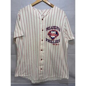 Philadelphia Phillies Off Bench Mens MLB Jersey White Pinstripe Logo XL Vintage